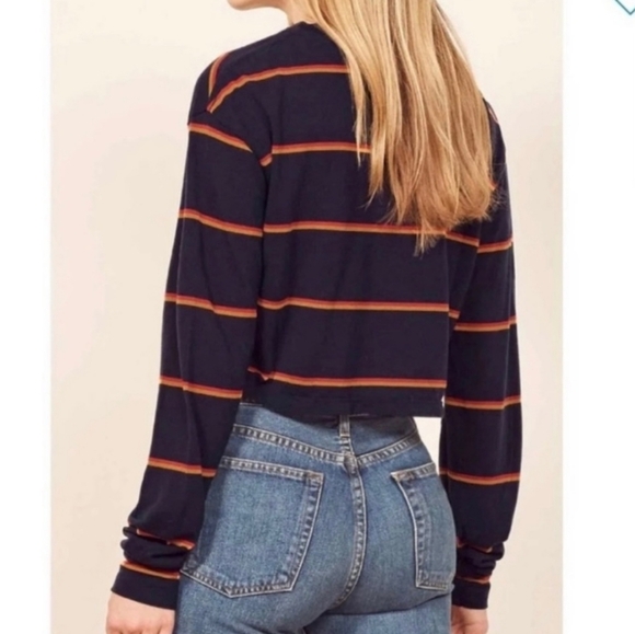 NWT Reformation Chloe Cropped Long Sleeve Tee | Striped | Size L - Picture 2 of 9